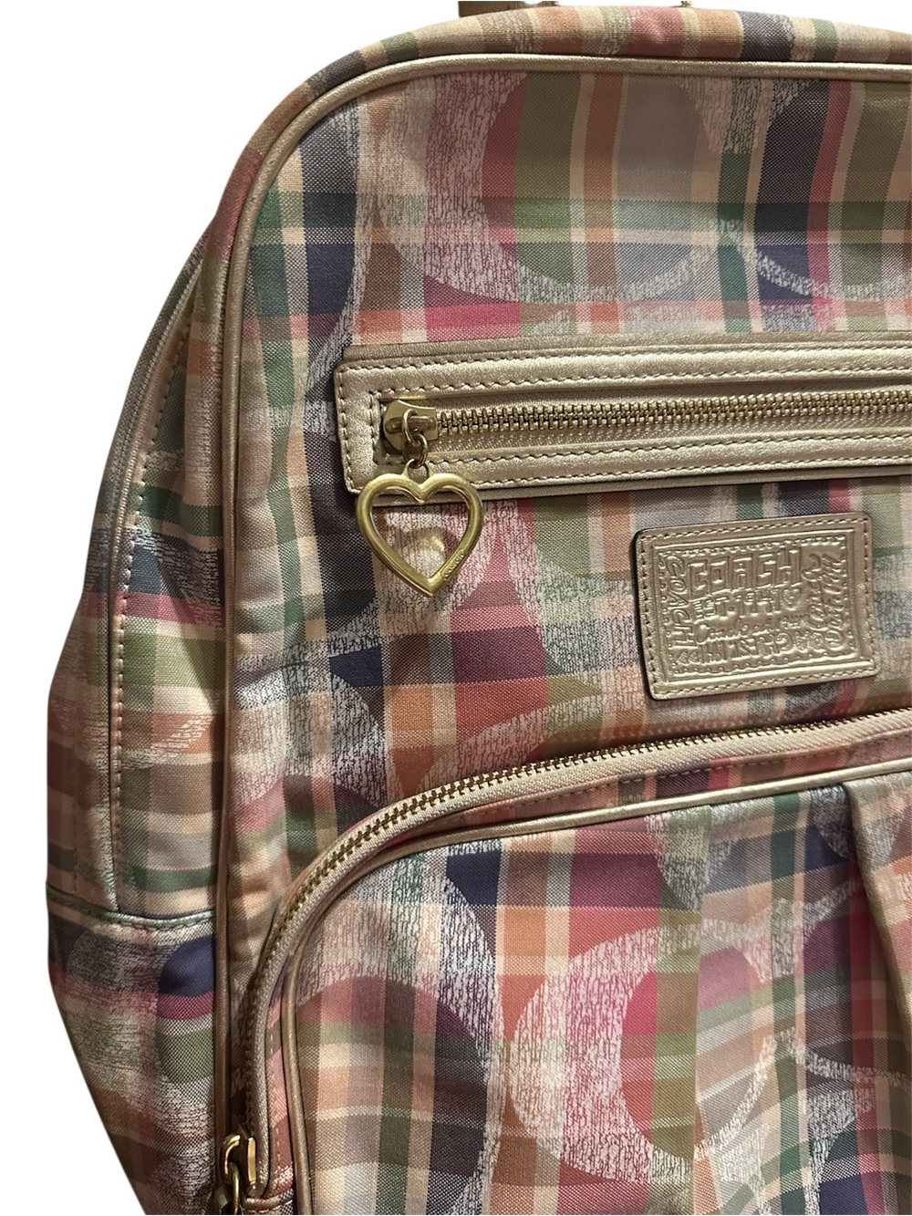 Coach Multicolor Plaid Mini Backpack in Tan, Pink, Blue & Green - Picture 4 of 7